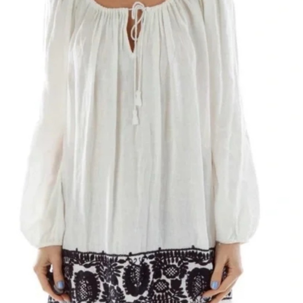 J. Crew White Bohemian Tunic with Black Embroidery
